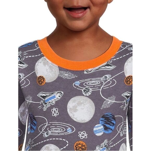 Spaceship Galaxy Cotton Long Sleeve Tight Fit Pajamas Lounge 2-Piece Set Sz 18M - Picture 7 of 7